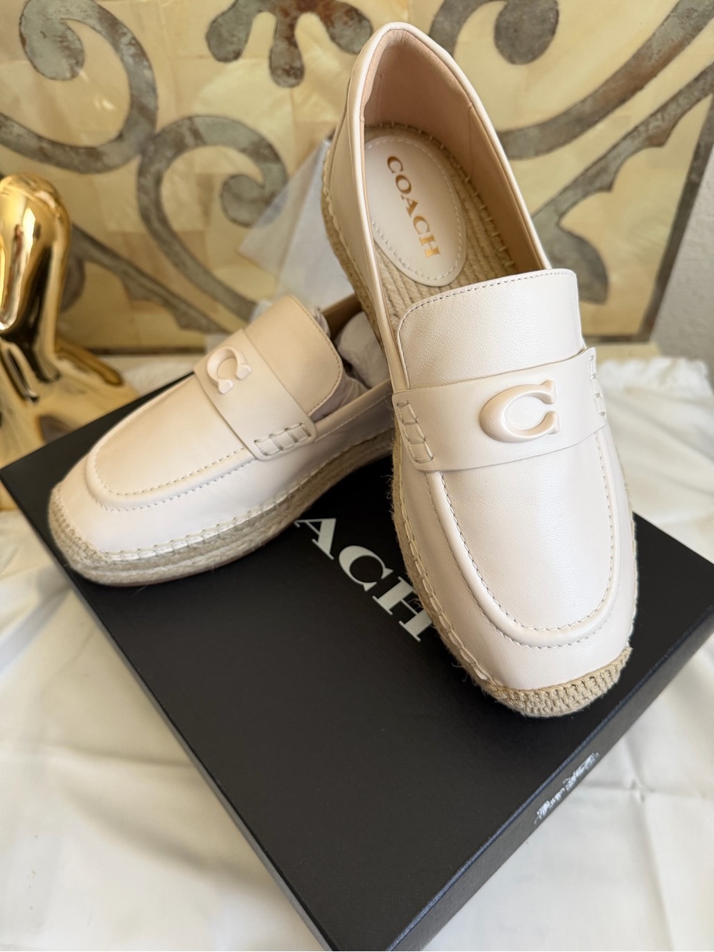 NIB Coach Chalk Leather Espadrille Loafers with Signature 'C'